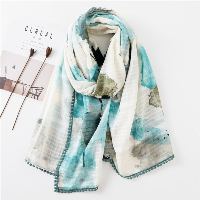 Tassel Printed Leaf Flowers Flamingo Scarf Ethnic Shawl for Women Ladies Girls