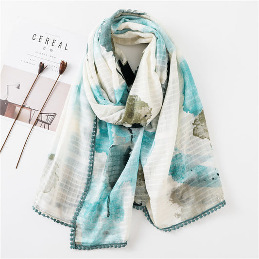 Tassel Printed Leaf Flowers Flamingo Scarf Ethnic Shawl for Women Ladies Girls