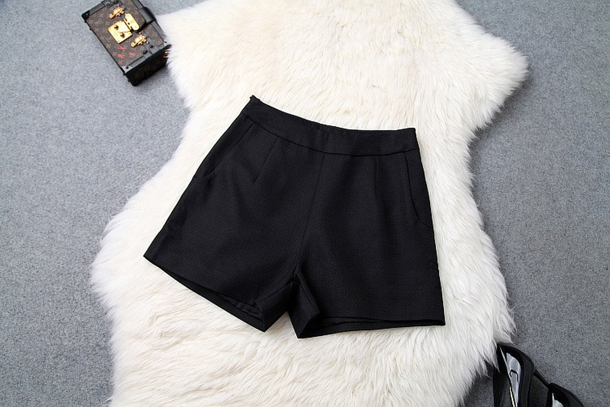 V-neck Suit Double Buckle Vest Shorts Blazers Two-piece Set