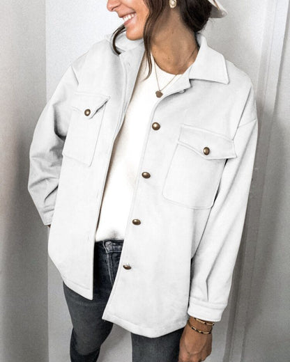 Splicing Single-breasted Button Suede Lapel Outerwear Coat