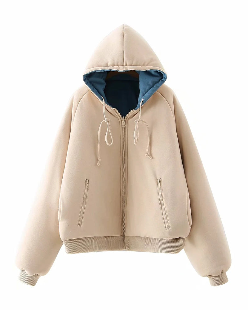 Double Side Hooded Oversize Contrast Color Outerwear Coat