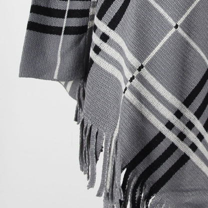 Tassel Fringed Pullover V-neck Diagonal Stripes Sweater Cloak Shawl Cape