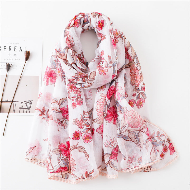 Tassel Printed Leaf Flowers Flamingo Scarf Ethnic Shawl for Women Ladies Girls
