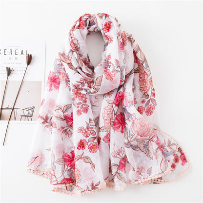 Tassel Printed Leaf Flowers Flamingo Scarf Ethnic Shawl for Women Ladies Girls