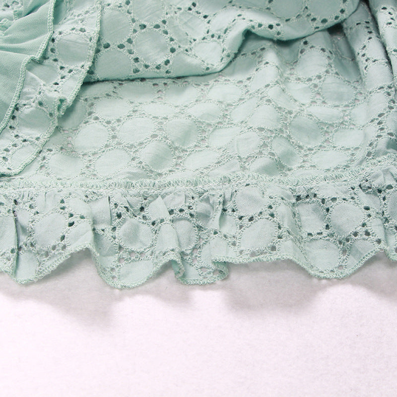 Hollow Lace Ruffle Stitching Strap Bodycon Evening Maxi Dresses