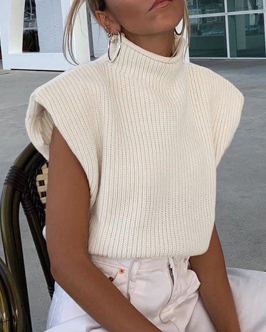 Sleeveless High-collared Shoulder Padded Pads Sweaters