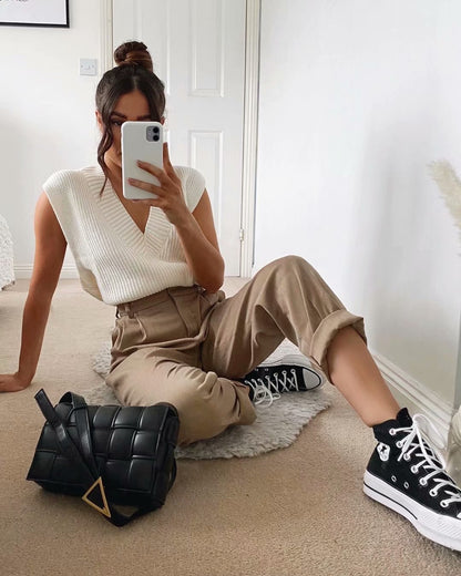Knitted Sleeveless V-neck Long Vest Pullover Sweaters