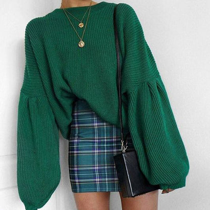 High-collared Lantern Sleeve Knit Oversize Sweater