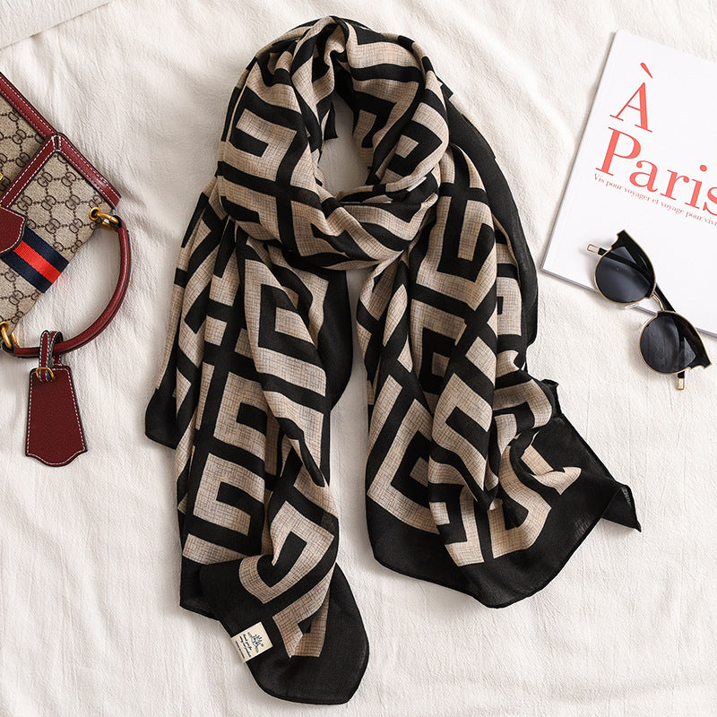Letter GG Casual Silk Scarf for Women Long Scarves Women