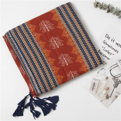 Tassel Twill Cotton Printed Scarf Ethnic Shawl for Women Ladies Girls
