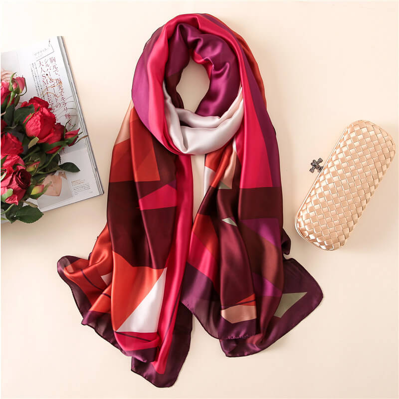 Geometric Pattern Long Silk Scarf for Women