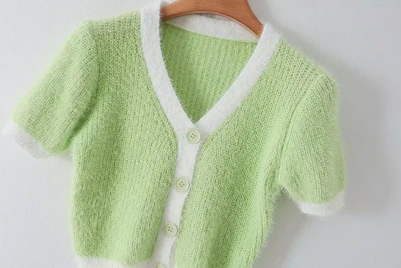 Mohair Single-breasted Knitting Short Cardigan