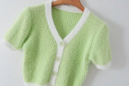 Mohair Single-breasted Knitting Short Cardigan Green