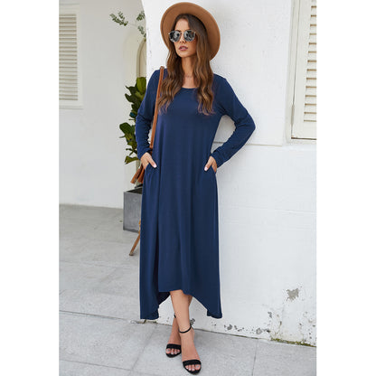 Round Collar Neck Long Sleeve Loose Maxi Dress