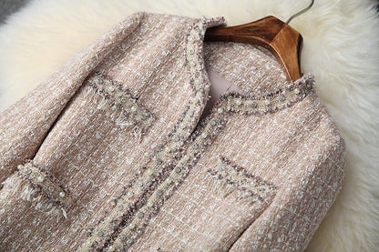 Single-breasted Tweed Blazers Mini A-line Skirt Suit Two-piece Set