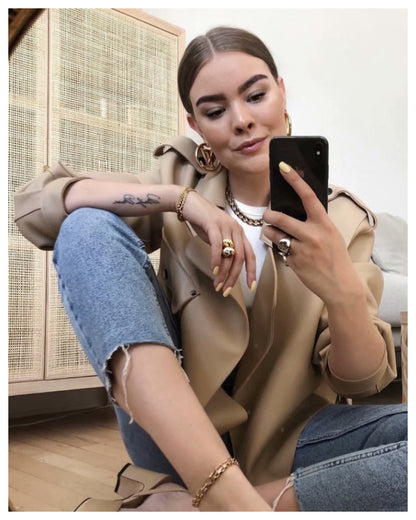 Pile Collar Pocket Crop Leather Tops Jacket Outerwear