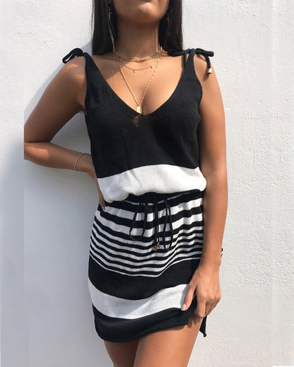 Backless V-neck Lace-up Knitted Crochet Sweater Dress Plus Size
