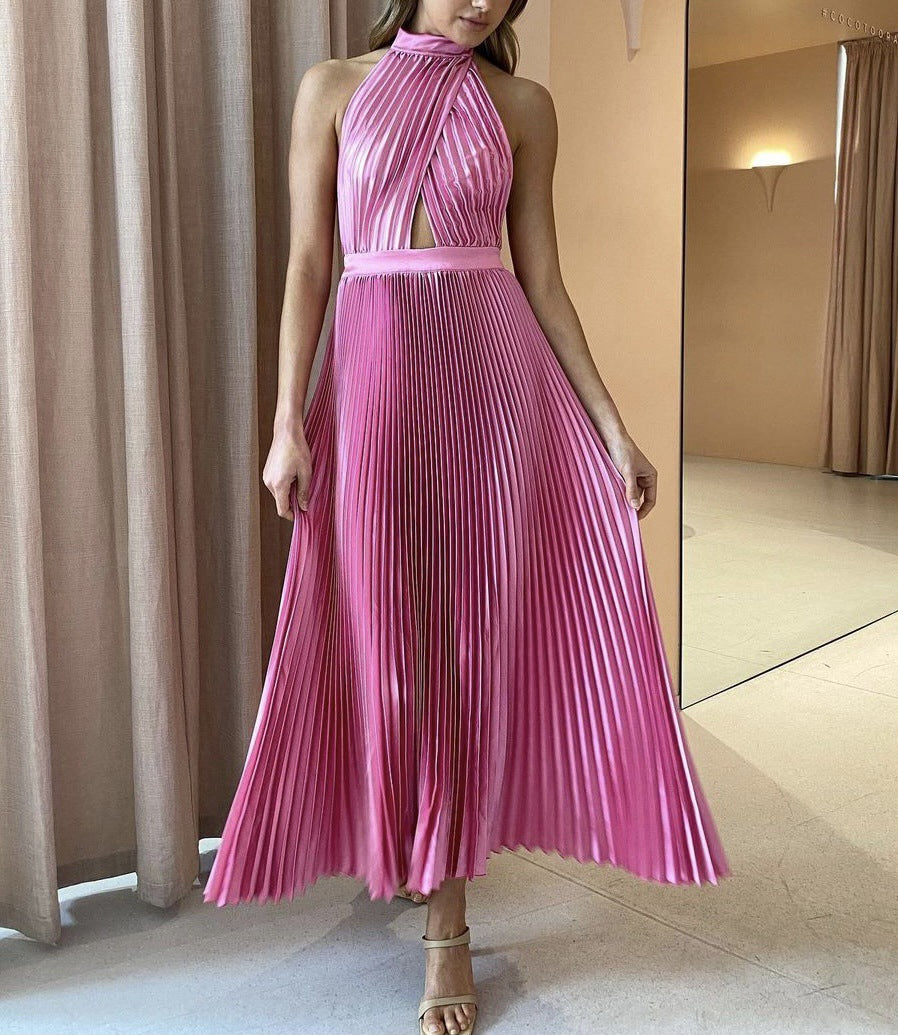 Halter Irregular Hem Pleated Party Maxi Midi Dresses
