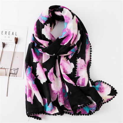Tassel Printed Leaf Flowers Flamingo Scarf Ethnic Shawl for Women Ladies Girls