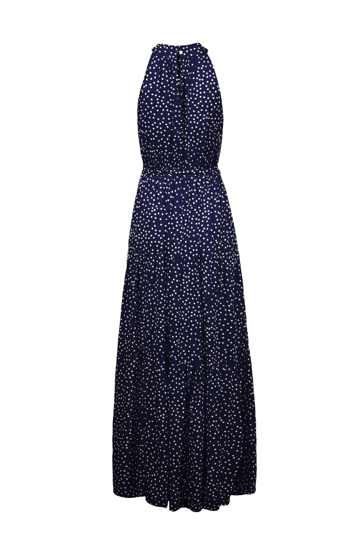 Navy Blue Wave Bohemian Boho Printed Hanging Neck Straps Maxi Dresses