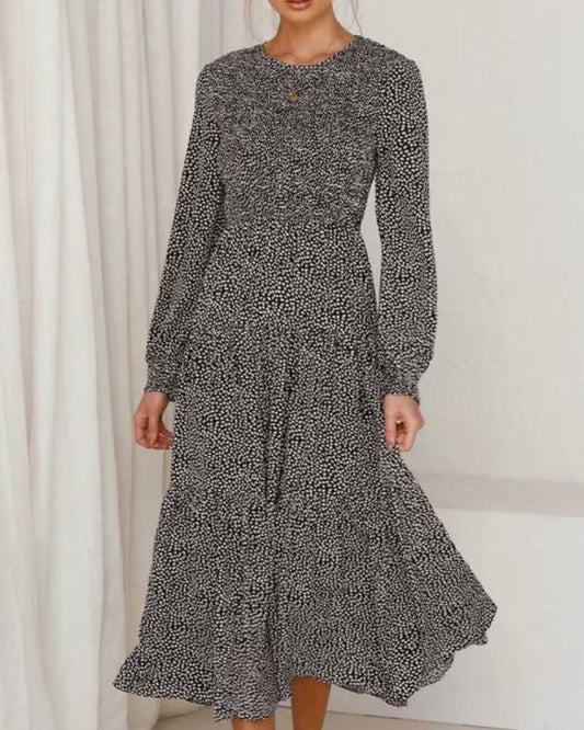 Floral Polka Dot Ruffled Puff Sleeve Maxi Midi Dresses