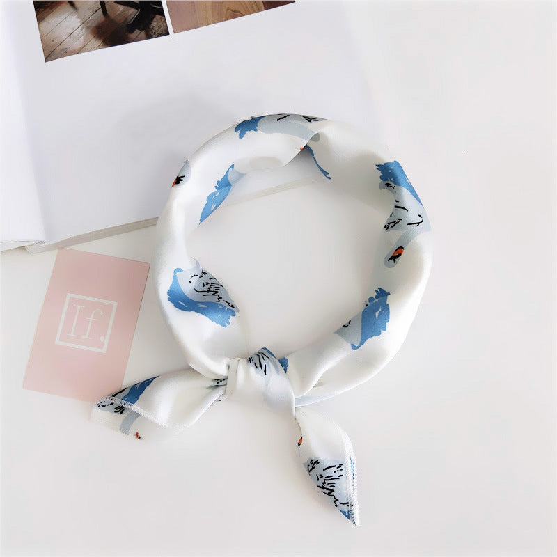 Floral Print Silk Small Square Scarf for Women - 40 Colors