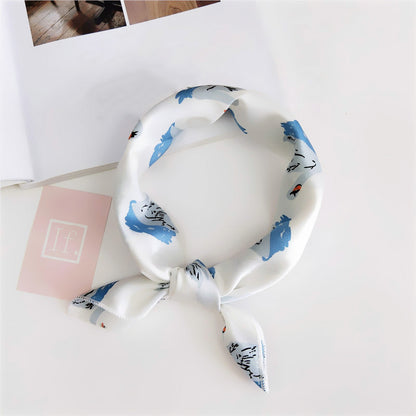Floral Print Silk Small Square Scarf for Women - 40 Colors