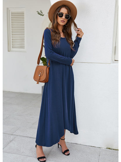 Round Collar Neck Long Sleeve Loose Maxi Dress