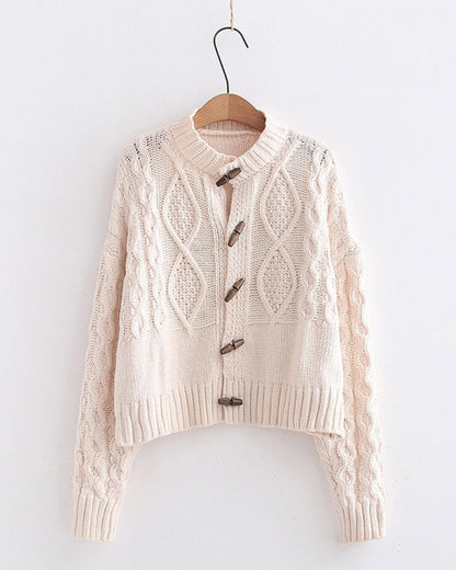 Single-breasted Argyle Pattern Knit Horn Button Cardigan Sweater