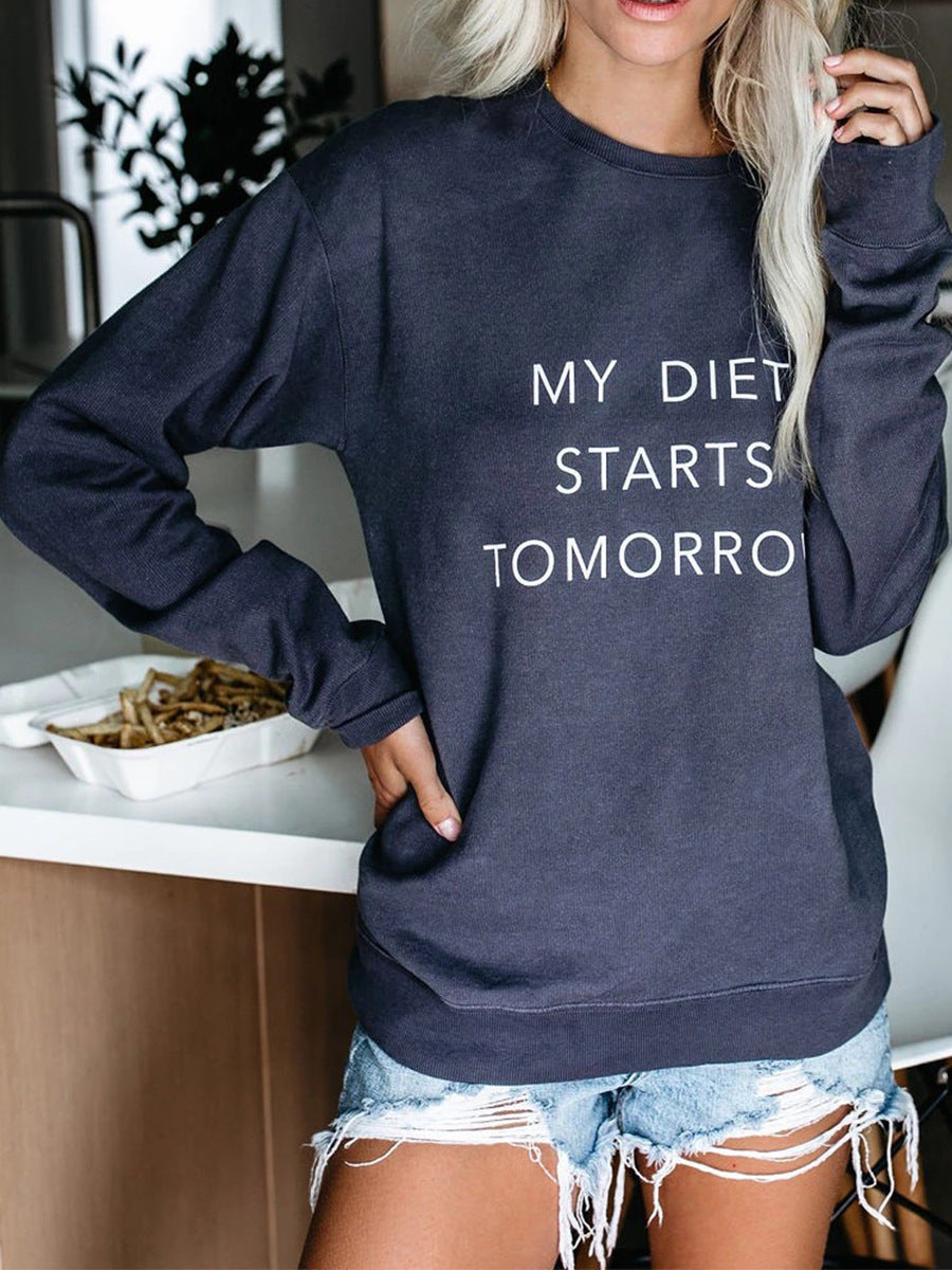 Round Neck Letter Pattern Slim Sweatshirt