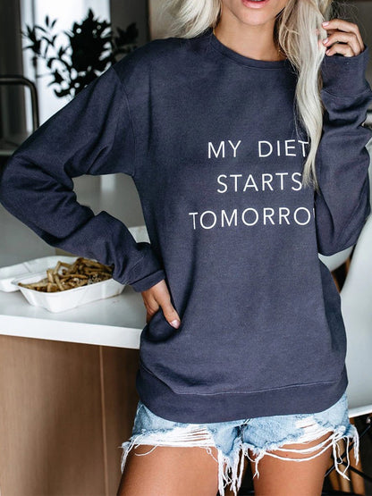 Round Neck Letter Pattern Slim Sweatshirt