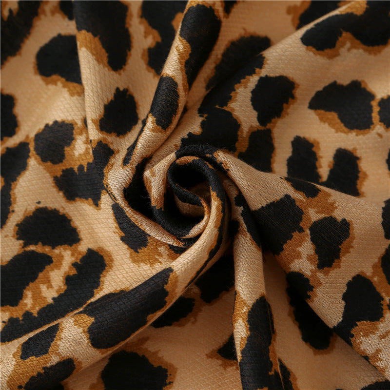 Tassel Fringe Leopard Print Scarf Shawl for Women Ladies Girls