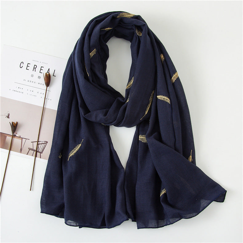 Feather Embroidered Cotton Scarf Shawl for Women Ladies Girls