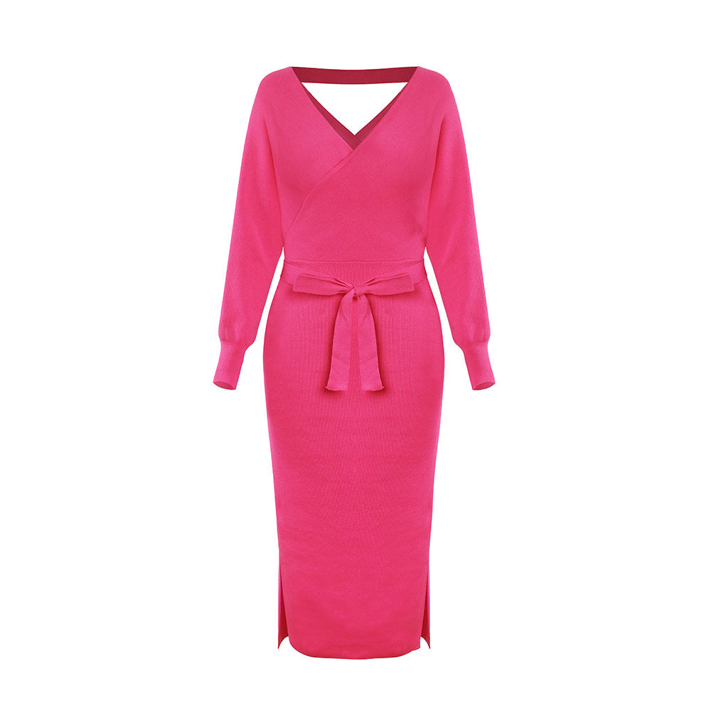 Bat Sleeve Waistband Sweater Bodycon Maxi Dresses