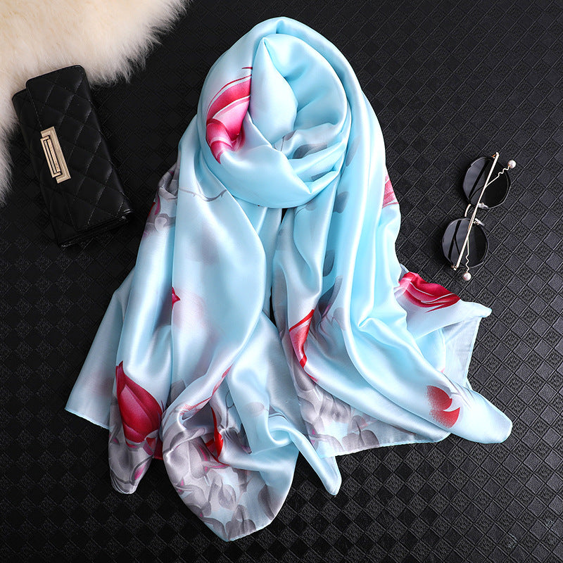 Flower Print Silk Scarf Shawl Wrap for Women Ladies Girls 90x180
