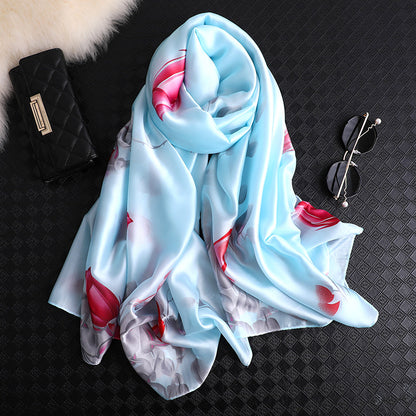 Flower Print Silk Scarf Shawl Wrap for Women Ladies Girls 90x180