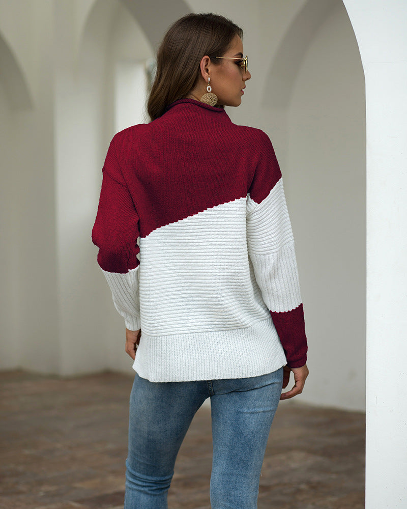 Round Neck Irregular Splicing Long Sleeve Sweater