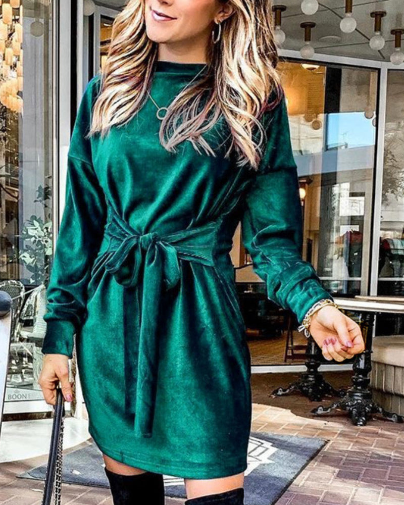 Velvet Casual Round Neck Bodycon Party Mini Dresses