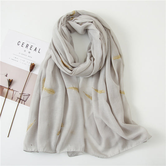 Feather Embroidered Cotton Scarf Shawl for Women Ladies Girls