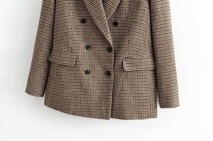 Double-breasted Houndstooth Suit Coat Cardigan Blazers
