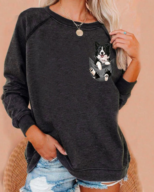 Round Neck Animal Printed T-Shirts Shirts Blouses Sweatshirts