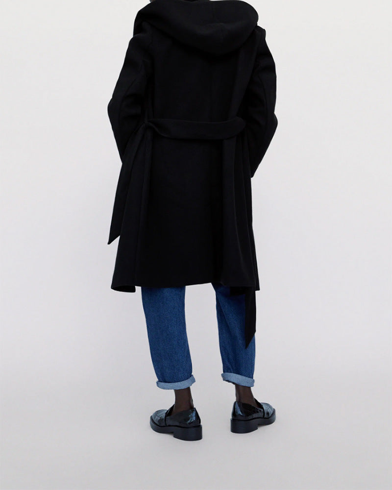 Hooded Lace-up Pile Collar Outerwear