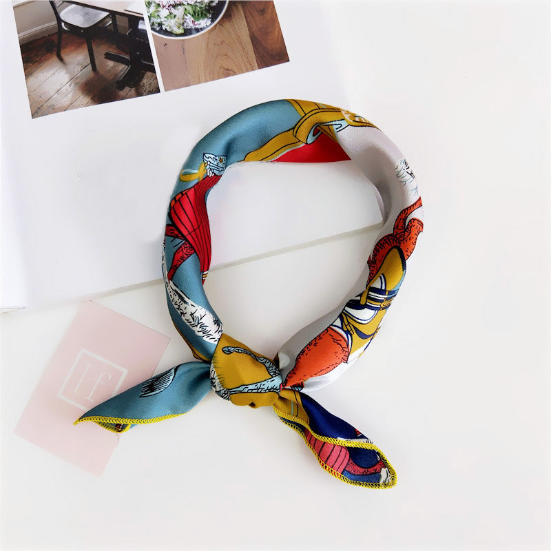 Floral Print Silk Small Square Scarf for Women - 40 Colors