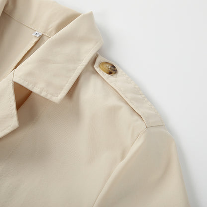 Splicing Lapel Lace-up Belt Windbreaker Coat