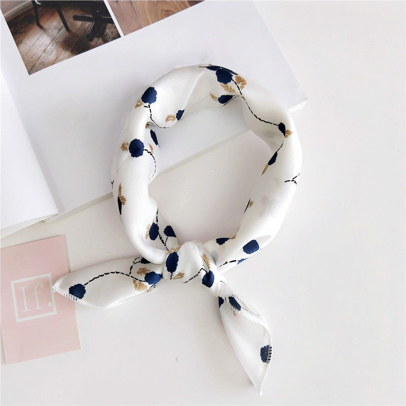 Floral Print Silk Small Square Scarf for Women - 40 Colors