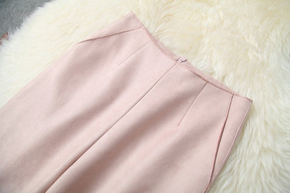 Pearl Suede Splicing Net Yarn Ruffled Sleeves Tops Wide Leg Pants Two-piece Set