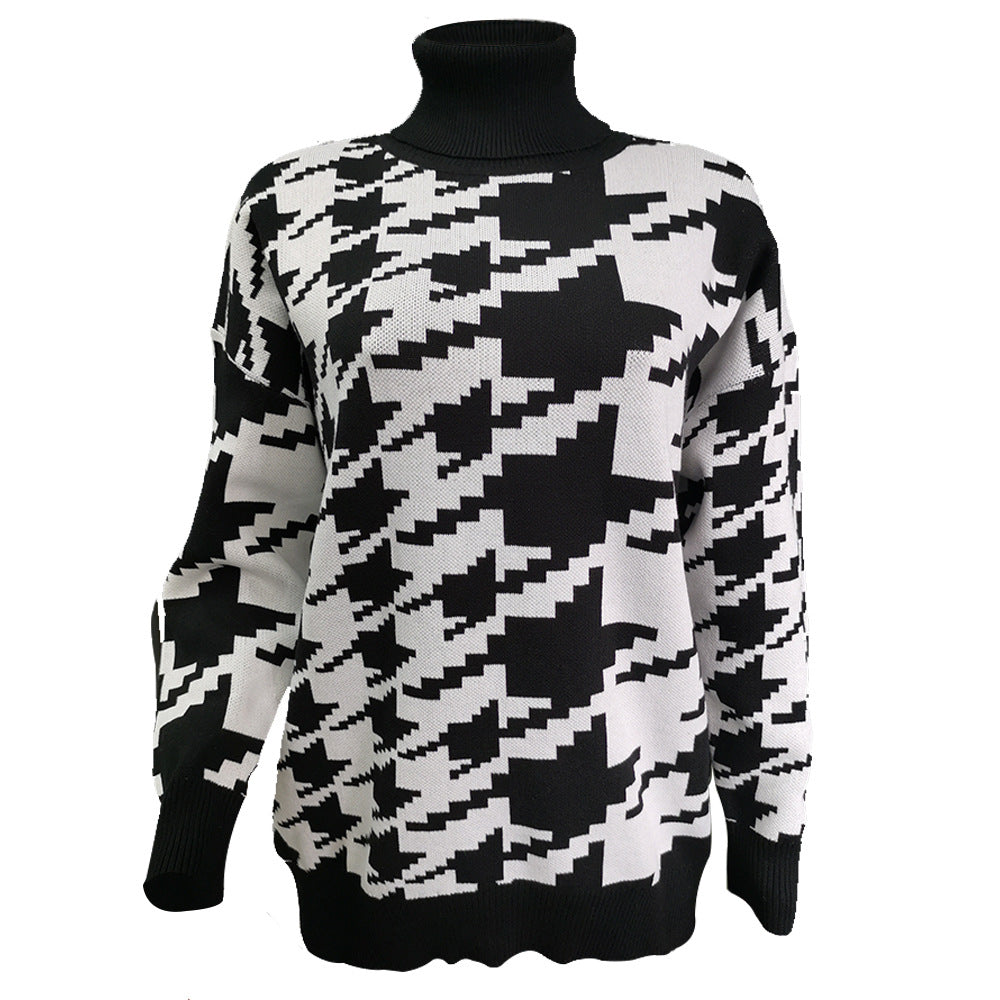 Geometric Shape Houndstooth Knit Vintage Sweater