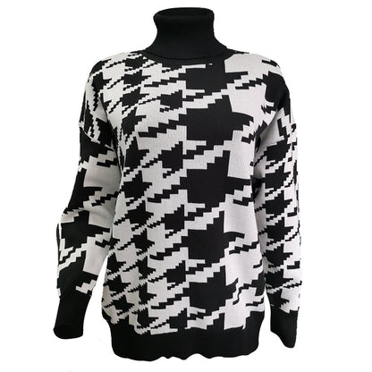Geometric Shape Houndstooth Knit Vintage Sweater