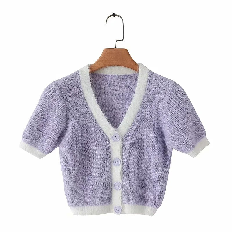 Mohair Single-breasted Knitting Short Cardigan