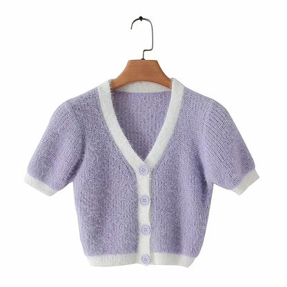 Mohair Single-breasted Knitting Short Cardigan